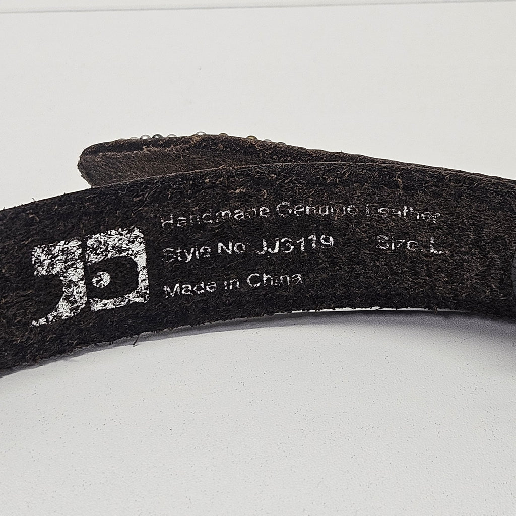 Vtg Joe's Jeans Black Leather Belt w/ Embellishment Buckle Large Western Cowboy