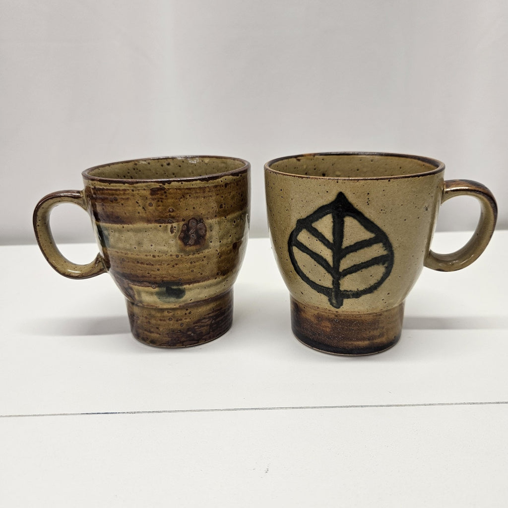 Vintage Japanese Pottery Stoneware Mug Set Of 2 Mid-Century Coffee Mug Cups