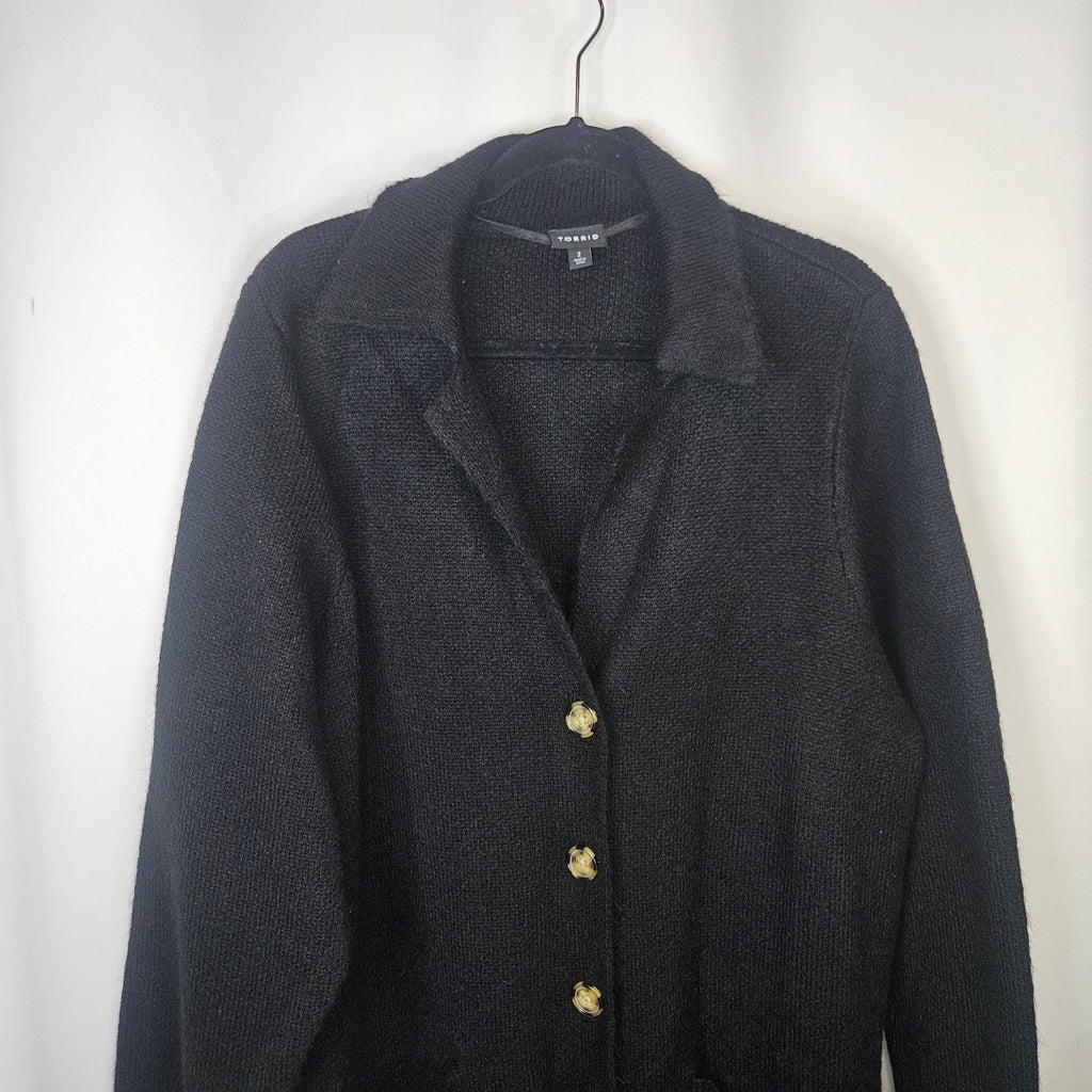 Torrid Long Sleeve Notched Collar Long Cardigan Sweater Black 2 2x 18 20 #A08689