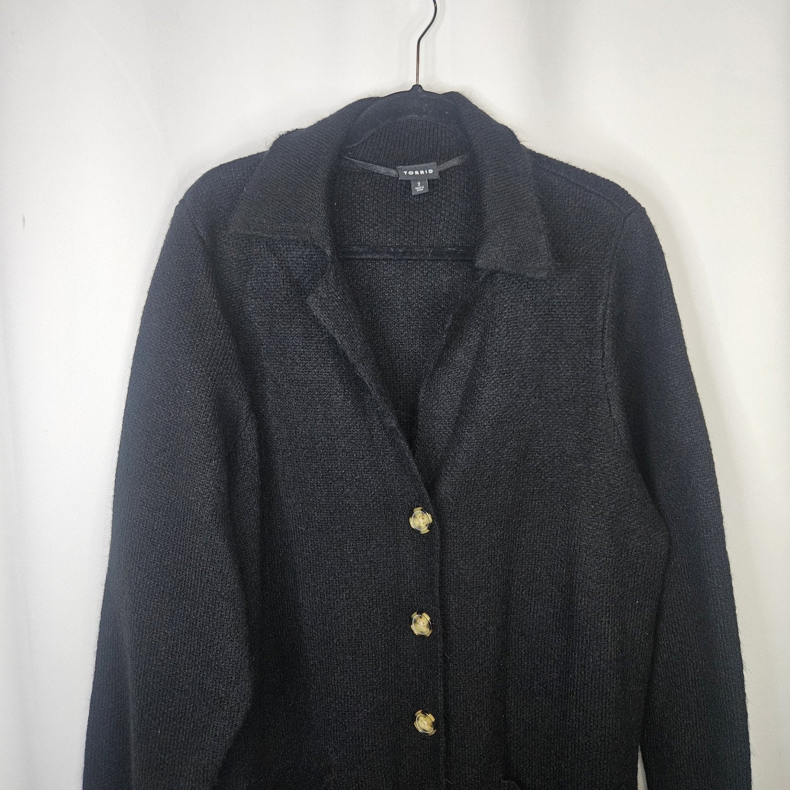 Torrid Long Sleeve Notched Collar Long Cardigan Sweater Black 2 2x 18 20 #A08689