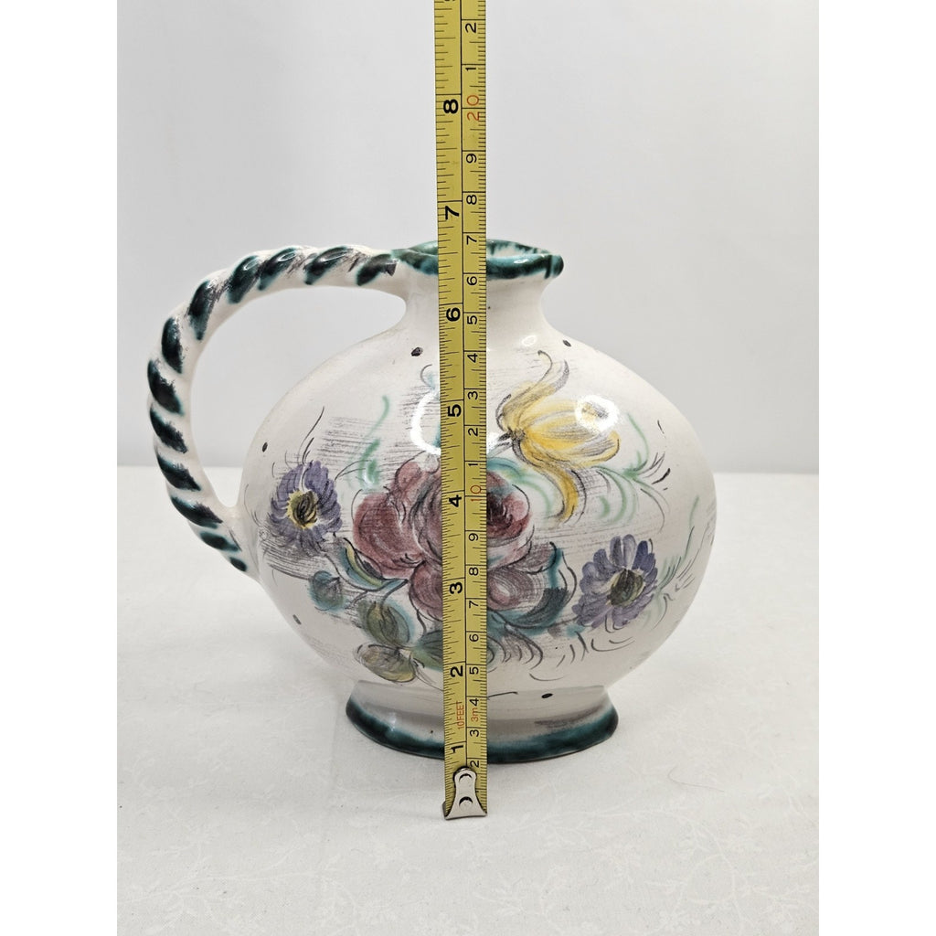Vintage Ulmer Keramik Floral Pitcher Mid Century Pottery Germany #206