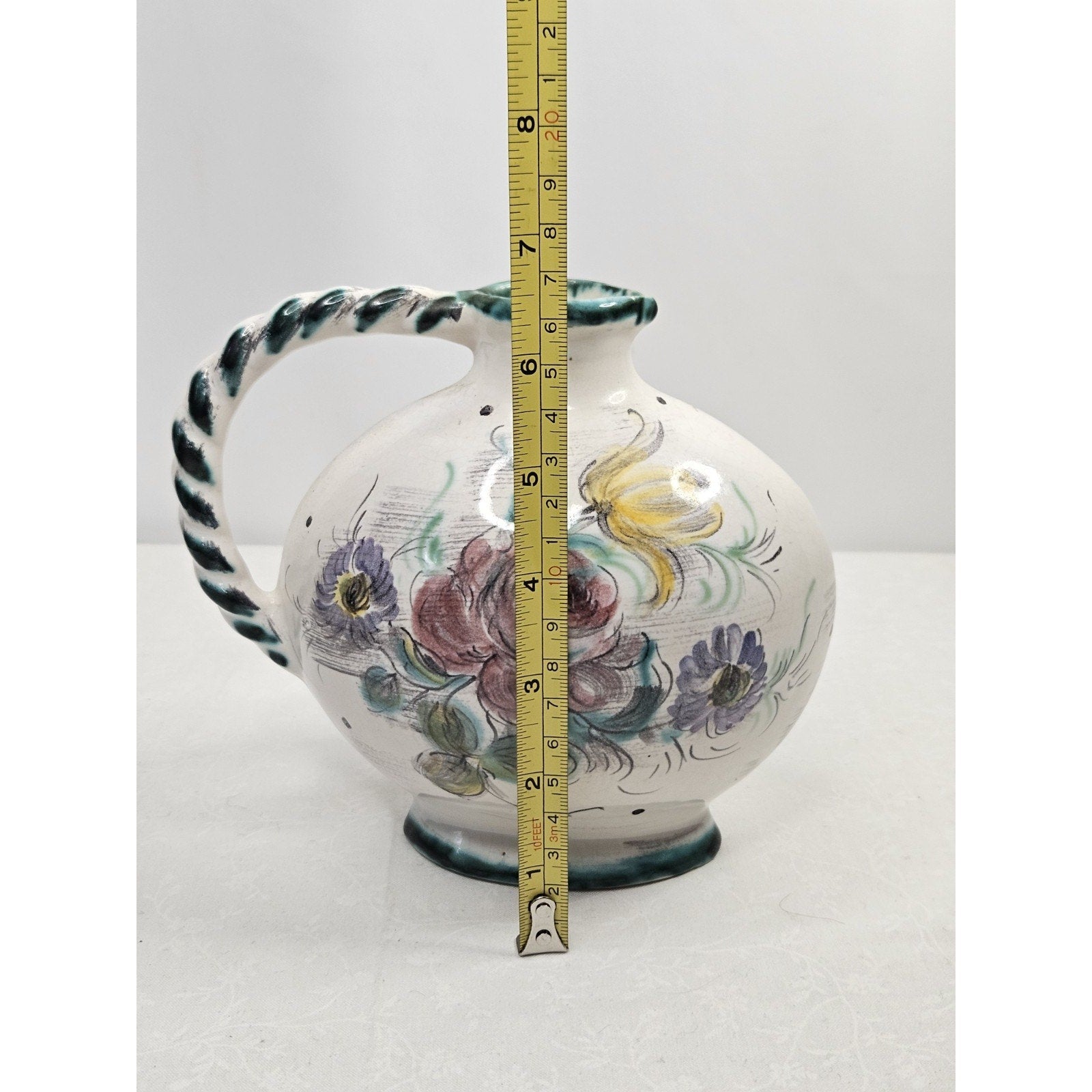 Vintage Ulmer Keramik Floral Pitcher Mid Century Pottery Germany #206