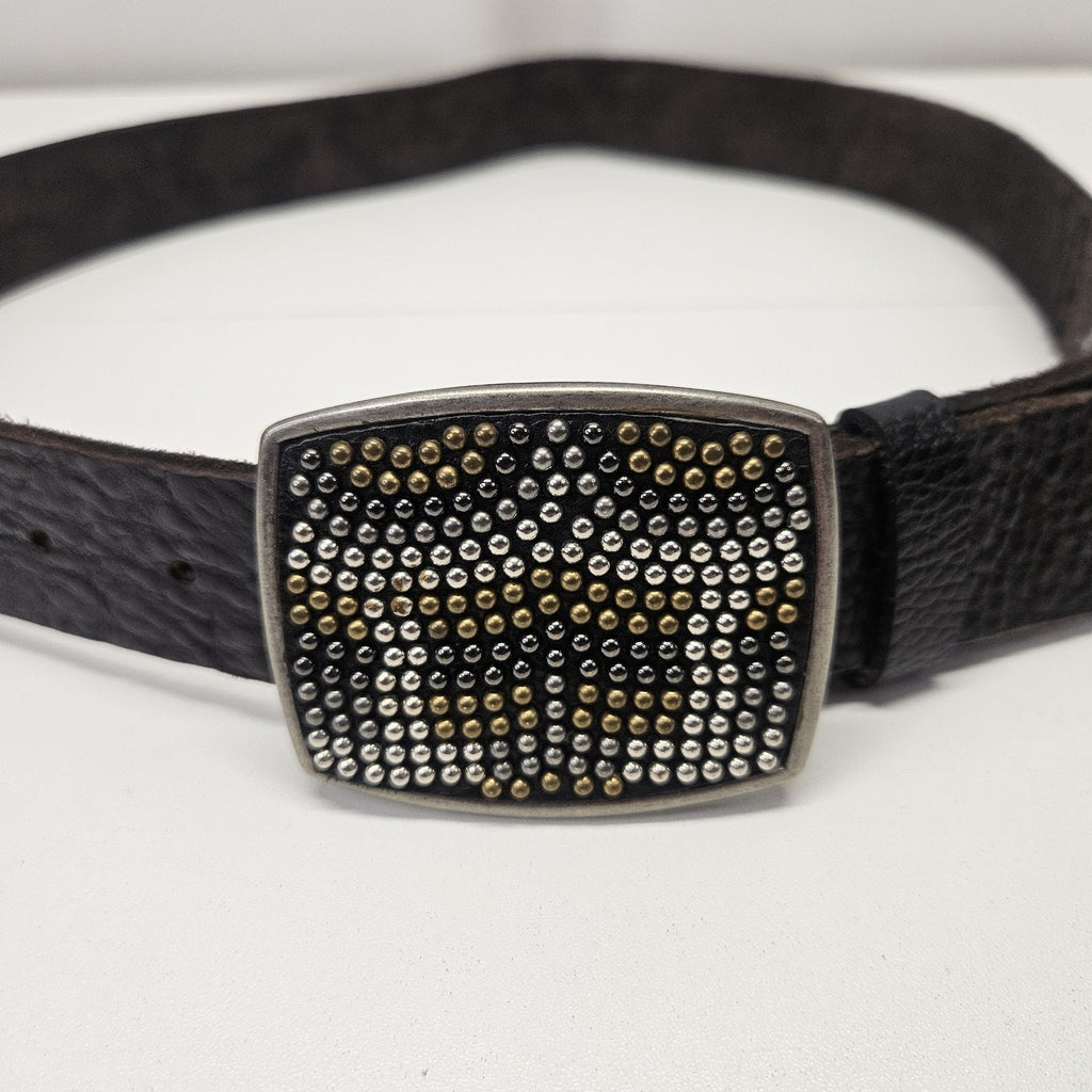 Vtg Joe's Jeans Black Leather Belt w/ Embellishment Buckle Large Western Cowboy