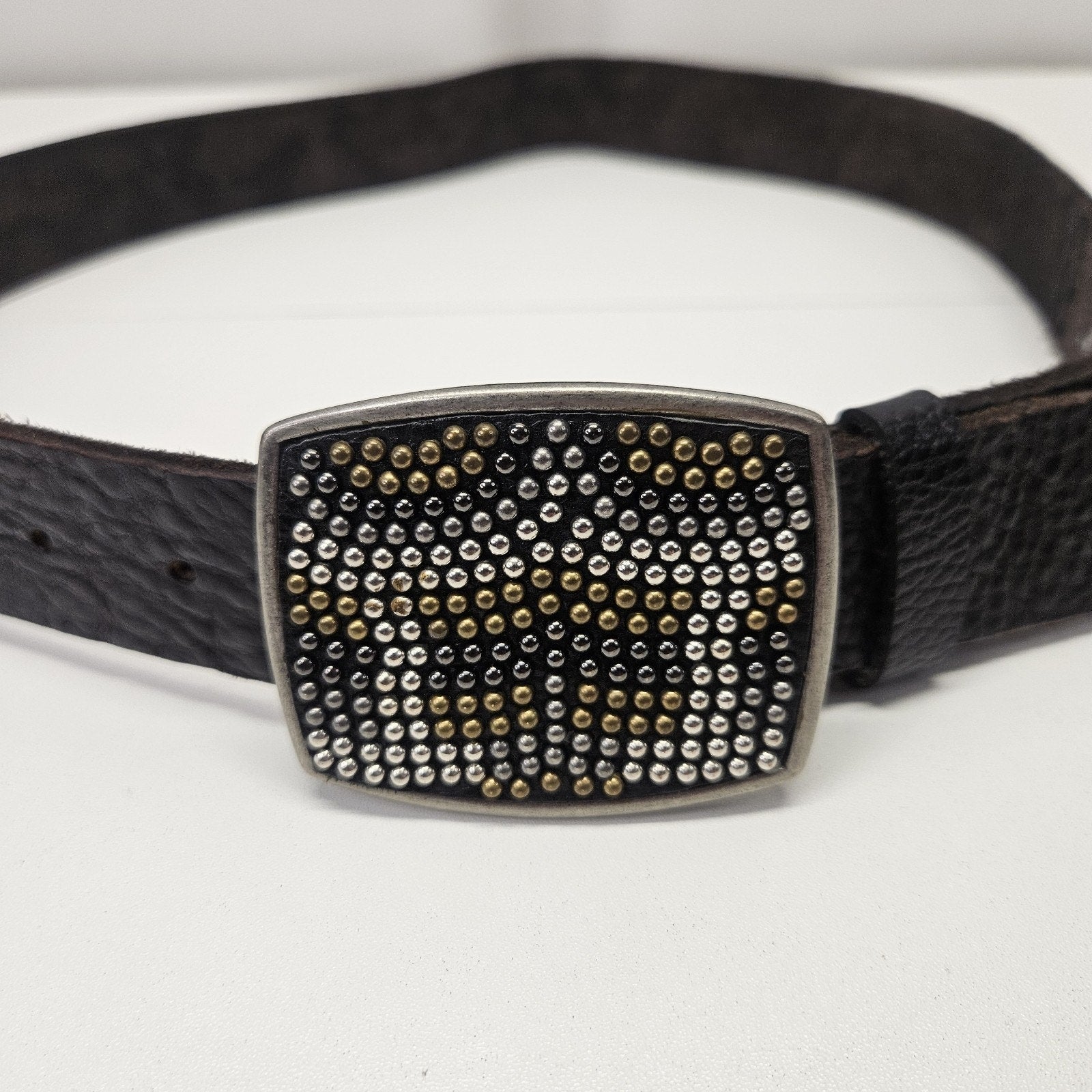 Vtg Joe's Jeans Black Leather Belt w/ Embellishment Buckle Large Western Cowboy