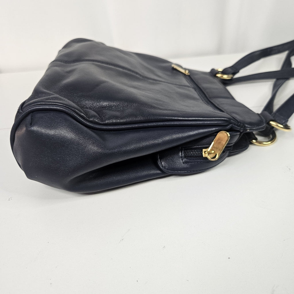 Vintage Worthington Navy Blue Leather Lambskin Shoulder Bag Purse Classic 90s