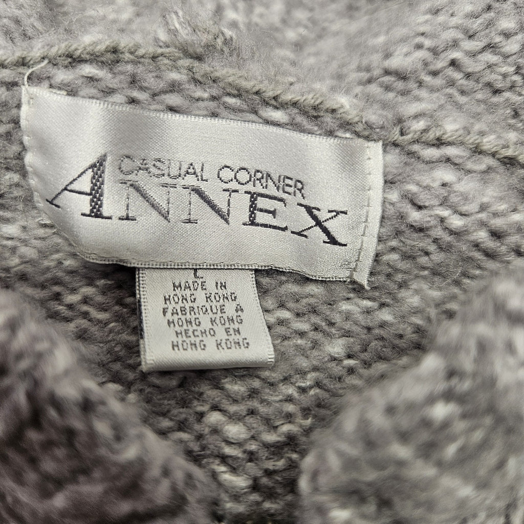 Vintage Womens Full Zip Gray Cardigan Snowflake Sweater Large Nordic Ski