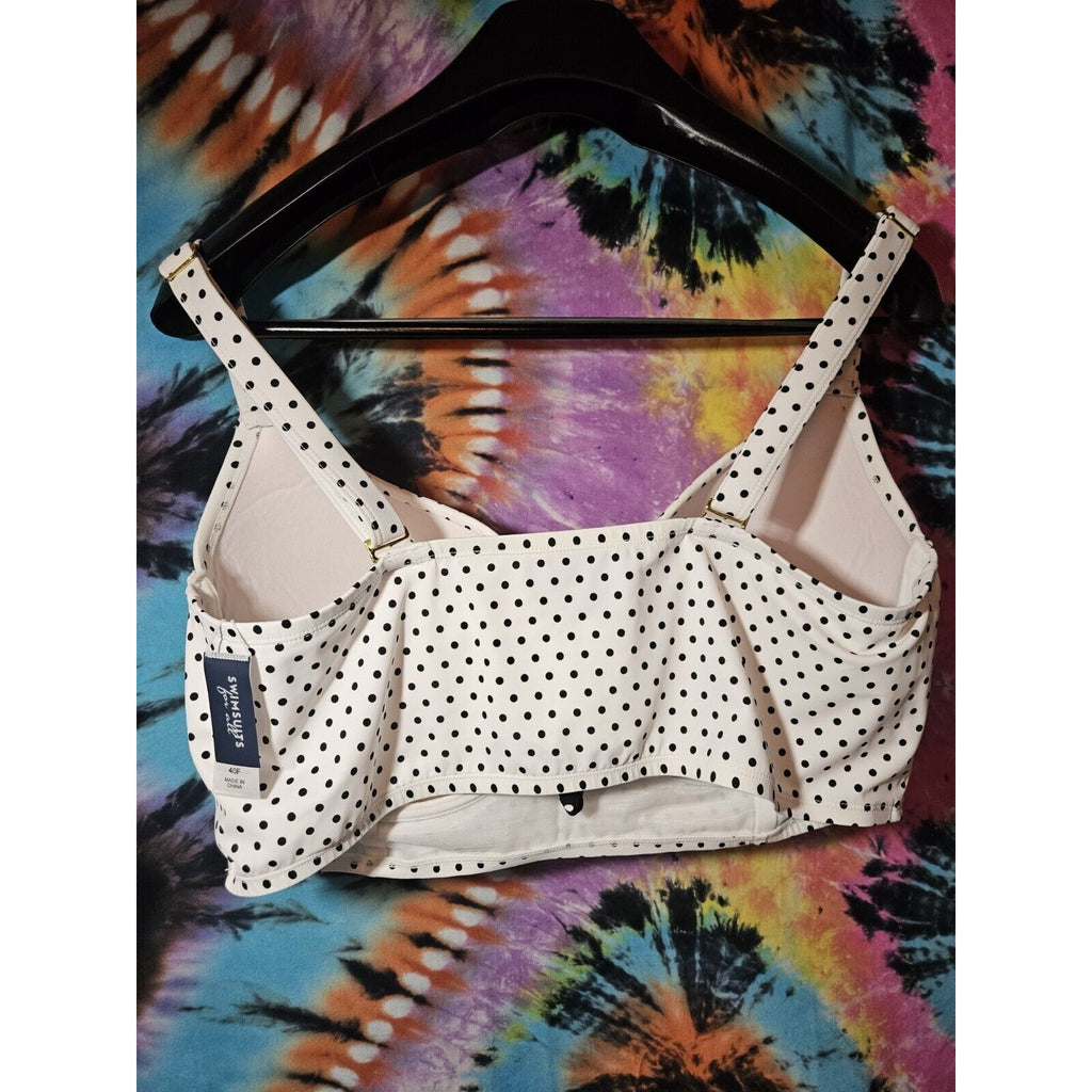 NWT Swimsuits for All Confidante Underwire Bikini Top White Black Dots Size 40F