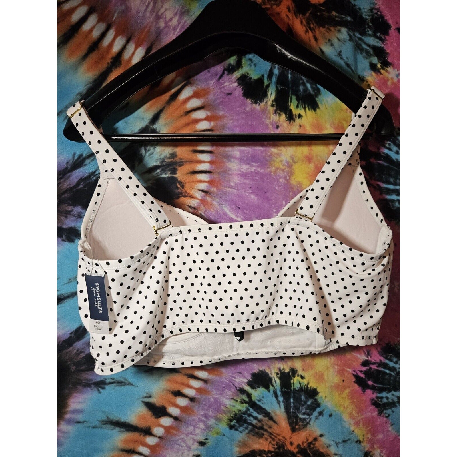 NWT Swimsuits for All Confidante Underwire Bikini Top White Black Dots Size 40F