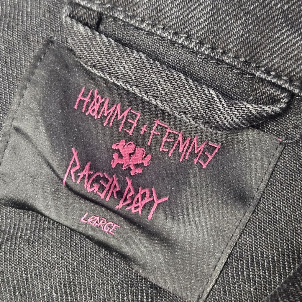 Homme Femme Rager Boy Colab Denim Jacket Black Pink Large Luxury Streetwear