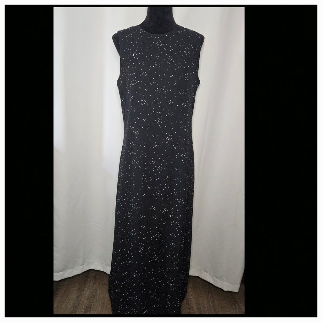 Chaus Maxi Dress Women's Size 10 Black White Polka Dots Maxi Full Length Vintage