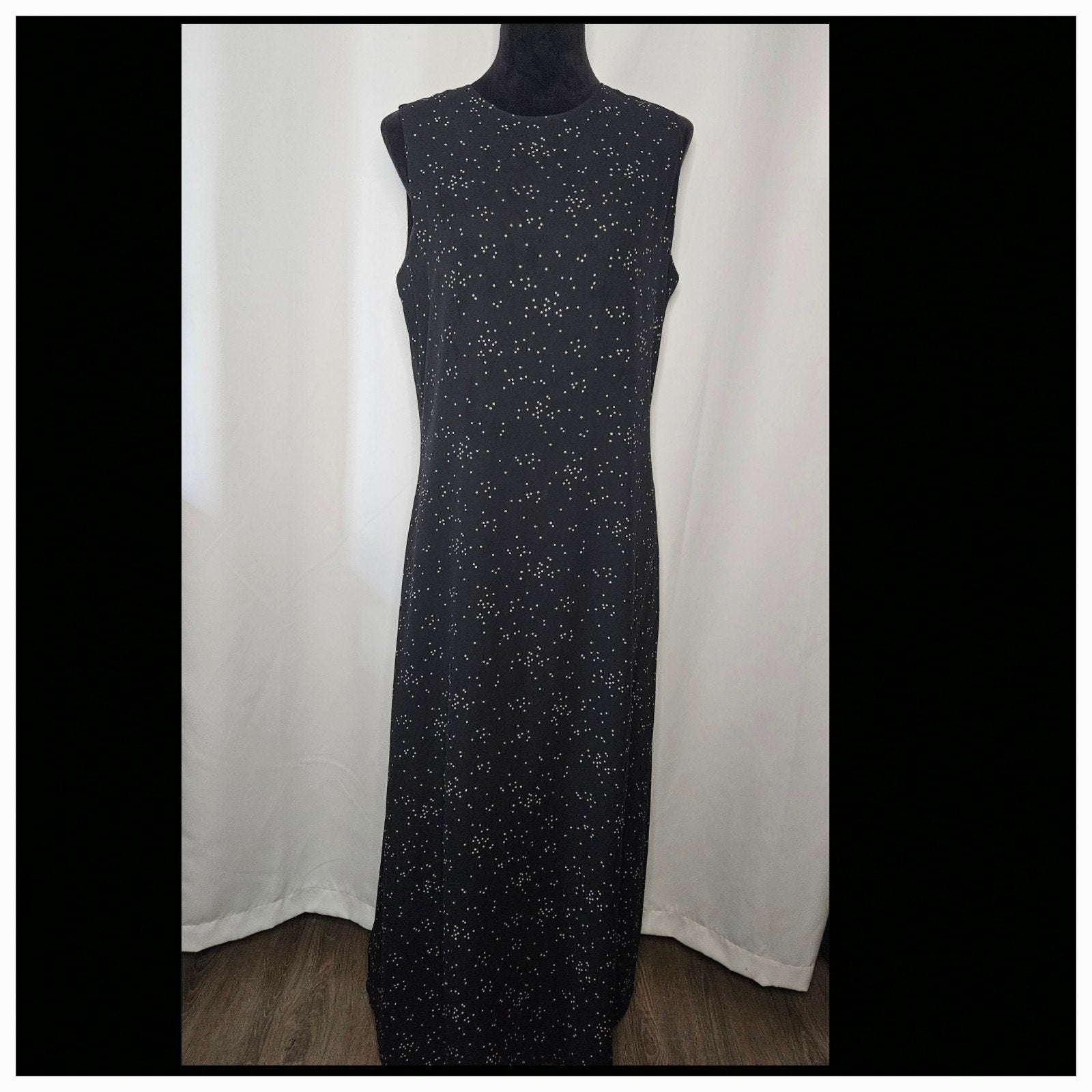 Chaus Maxi Dress Women's Size 10 Black White Polka Dots Maxi Full Length Vintage