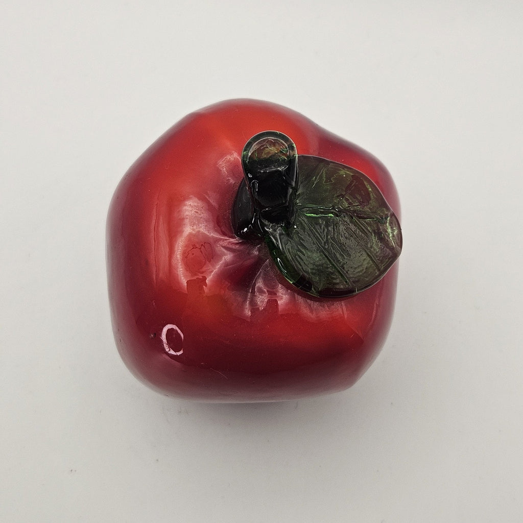 Vintage Glass Red Green Apple Fruit Art Glass Deco Unmarked Teacher Gift