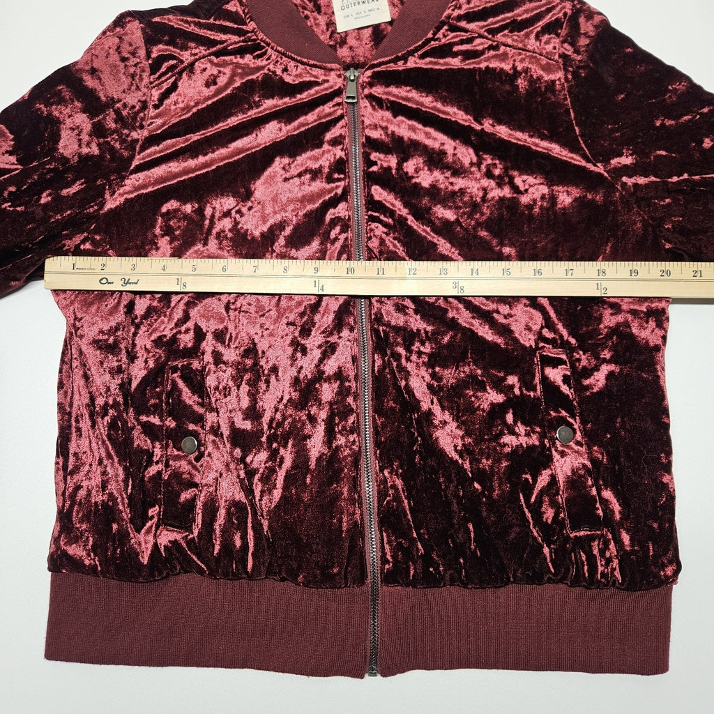 Ashley Outerwear Burgundy Crushed Velvet Bomber Jacket Women's Size Large