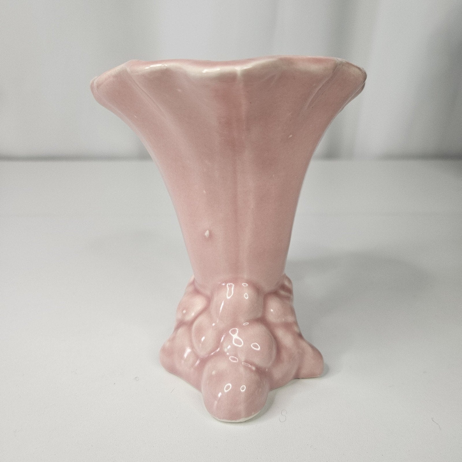Vintage 50's Pink Pottery Cornucopia Flower Vase Mid-Century Cottage Planter