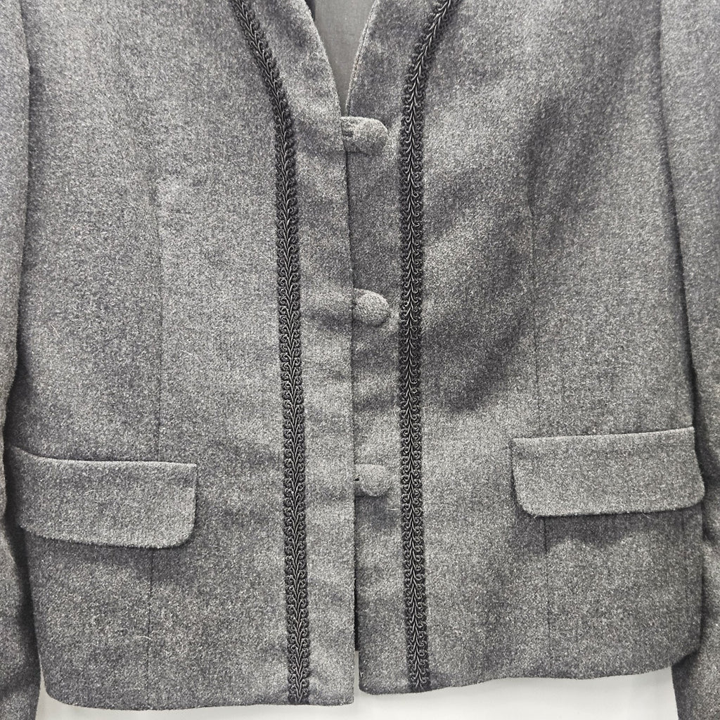 Union Made Vintage Women's Gray Wool Blend Braid Trim Blazer Size 12 USA Made