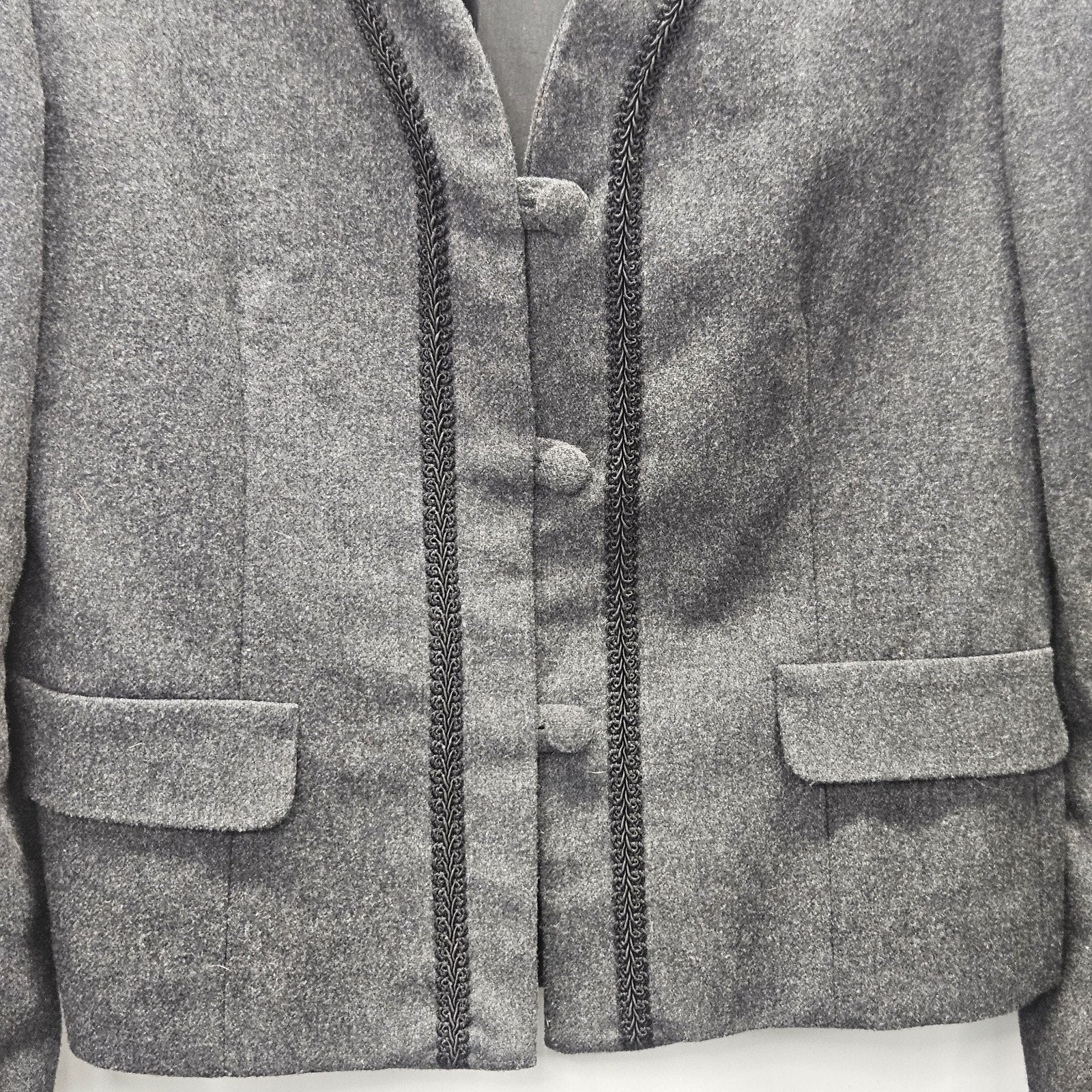 Union Made Vintage Women's Gray Wool Blend Braid Trim Blazer Size 12 USA Made