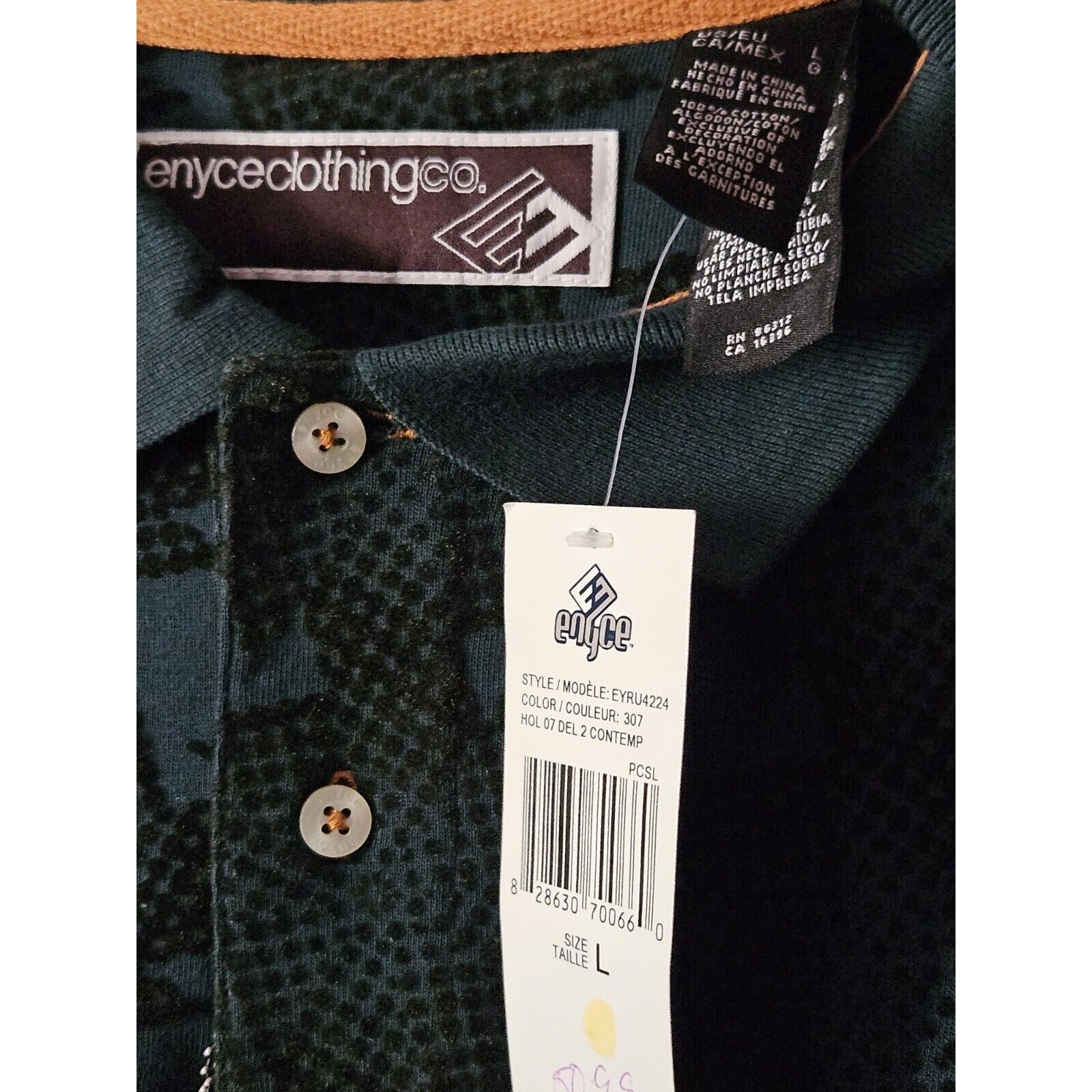 Enyce Green Golf Long Sleeve Textured Button Up Collared Polo Shirt Mens Large