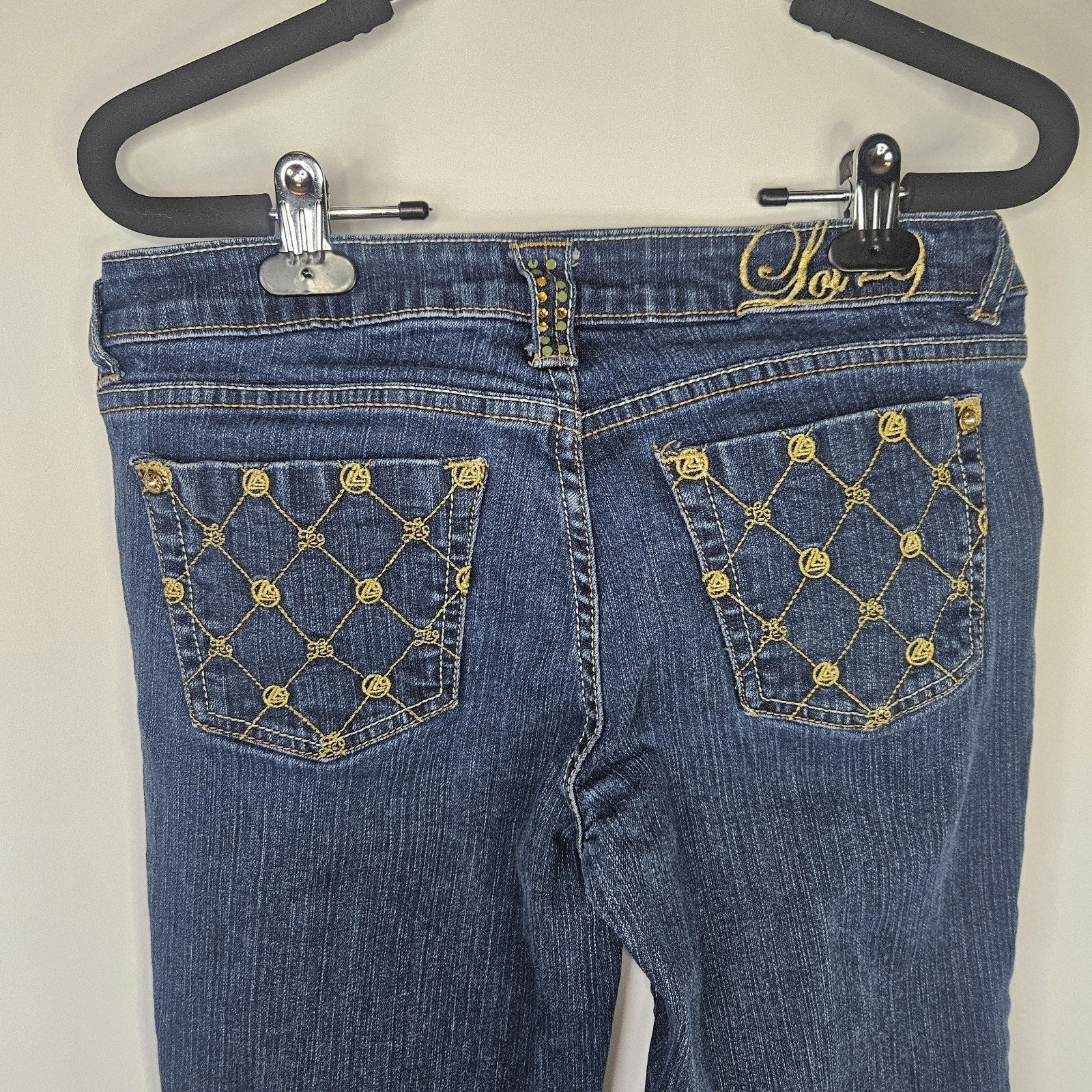 Vintage Y2K Lot 29 Size 7 Bootcut Low Rise Stretch Jeans Gold Embroidered 30x30