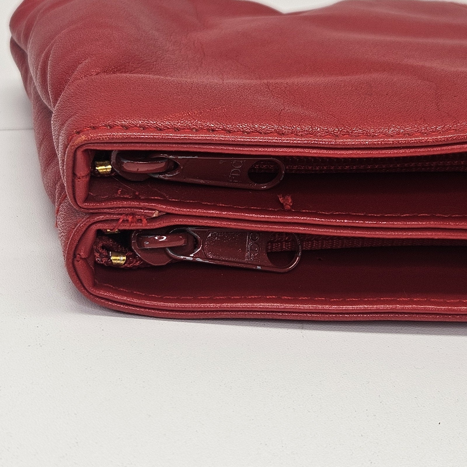 Art Deco Vintage Red Genuine Leather Clutch Bag Retro Purse Made In Hong Kong