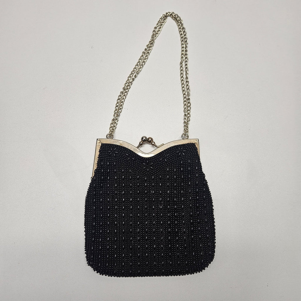 True Vintage 60s Raised Resin Bead Clutch Evening Bag Handbag Chain Handle