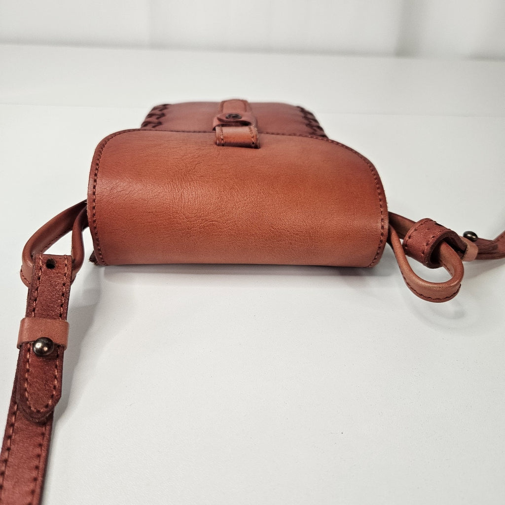Montana West Genuine Leather Whipstitch Crossbody Micro Bag Red Leather Western