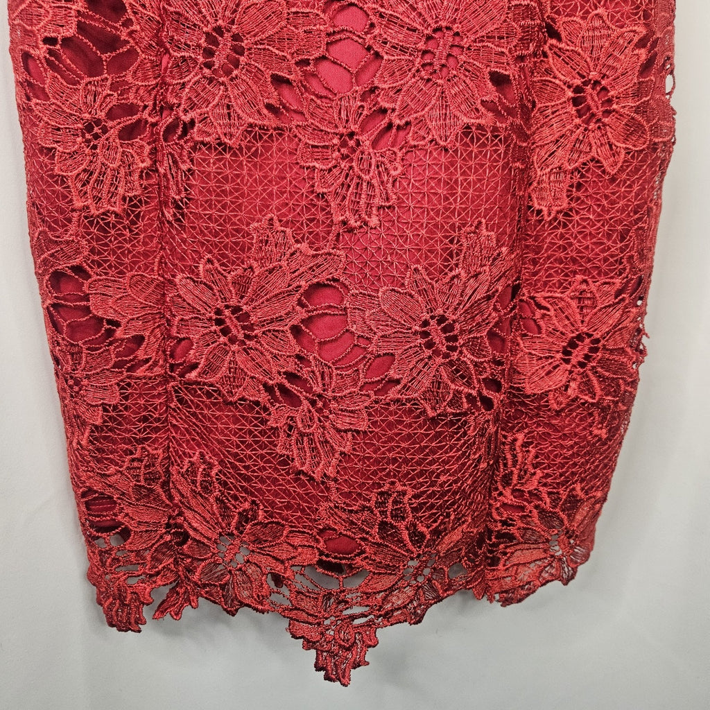 Nikibiki Red Lace Midi Bodycon Slimming Dress Sz Small Formal Special Occasion