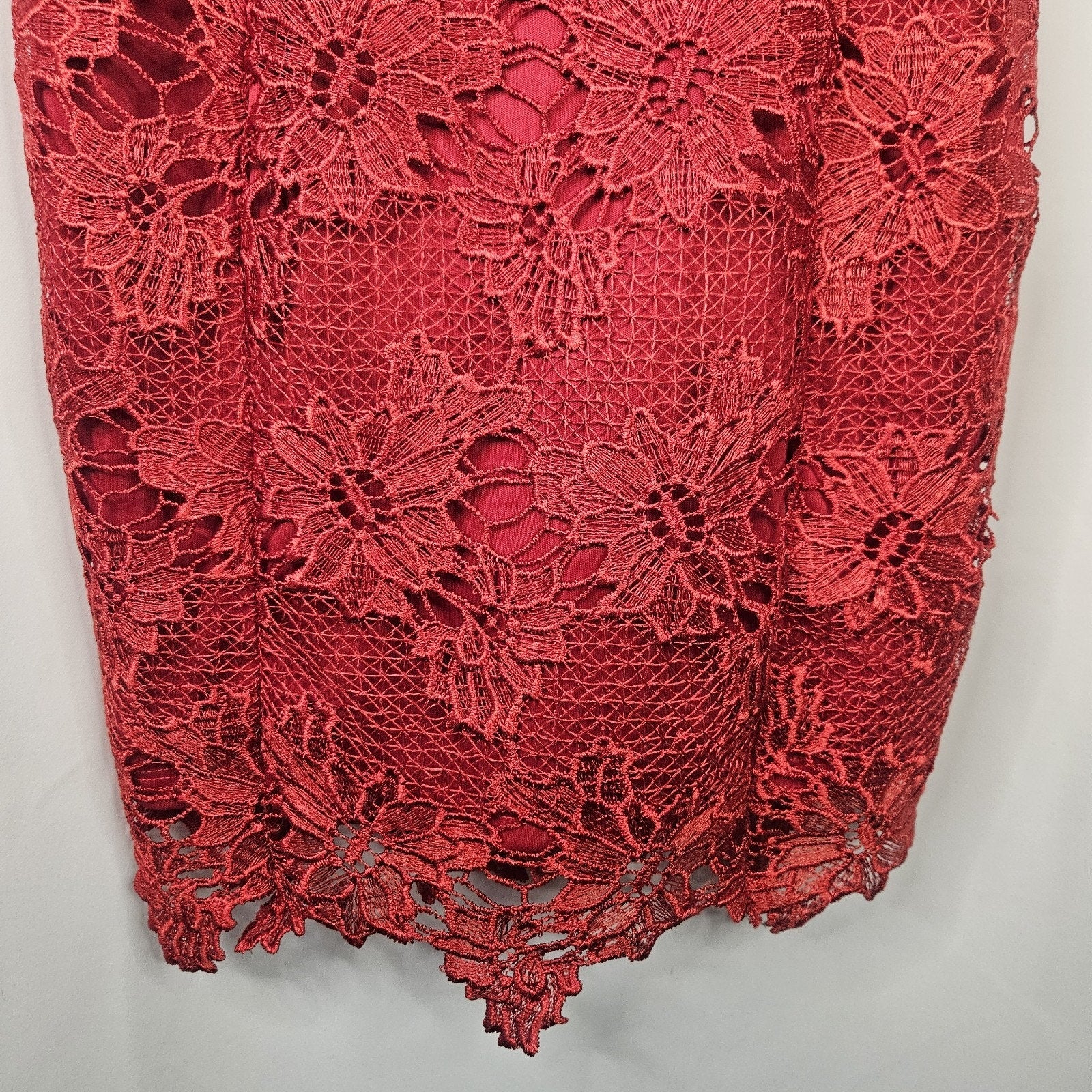 Nikibiki Red Lace Midi Bodycon Slimming Dress Sz Small Formal Special Occasion