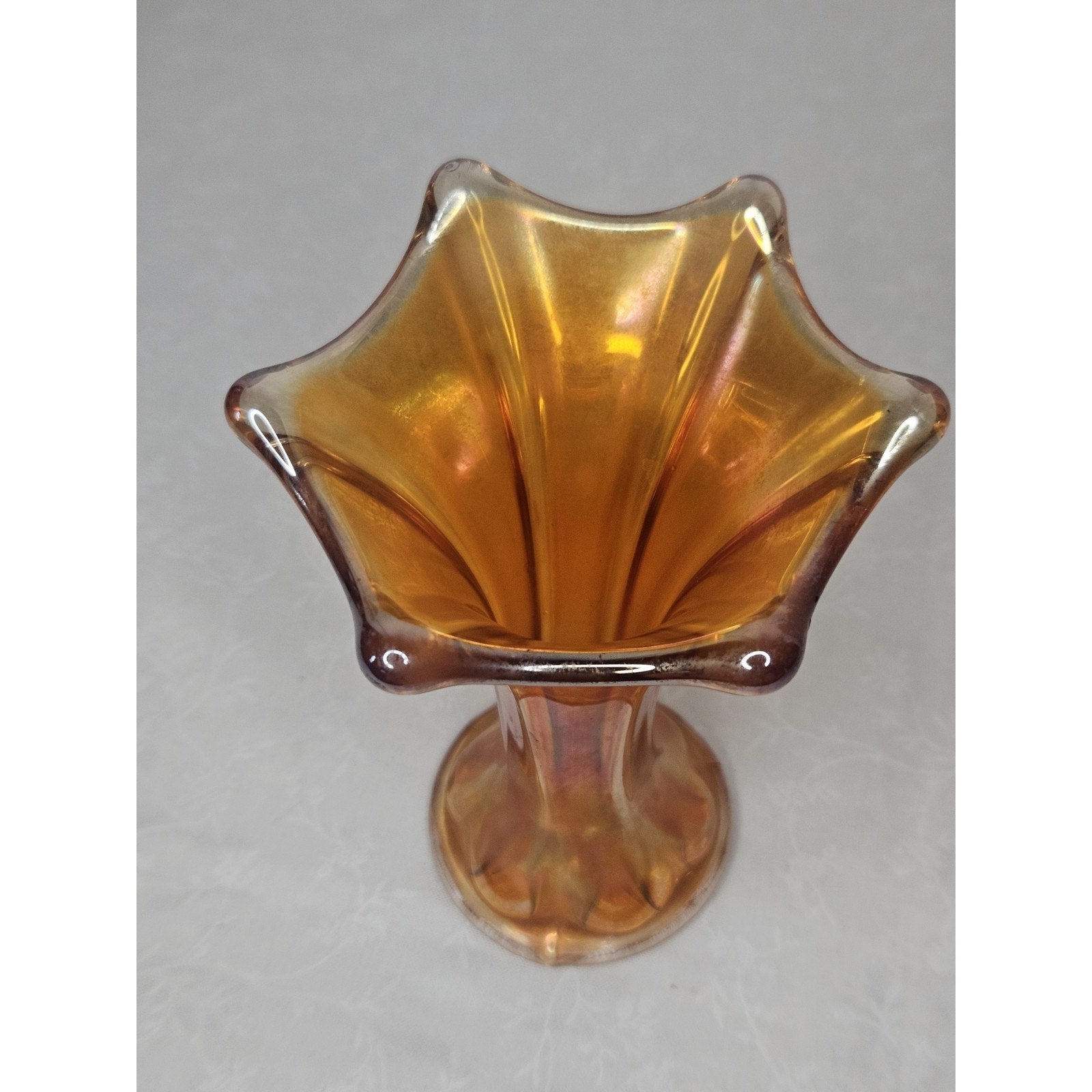 Vintage Amber Imperial Morning Glory Miniature Vase 5" Carnival Glass Orange