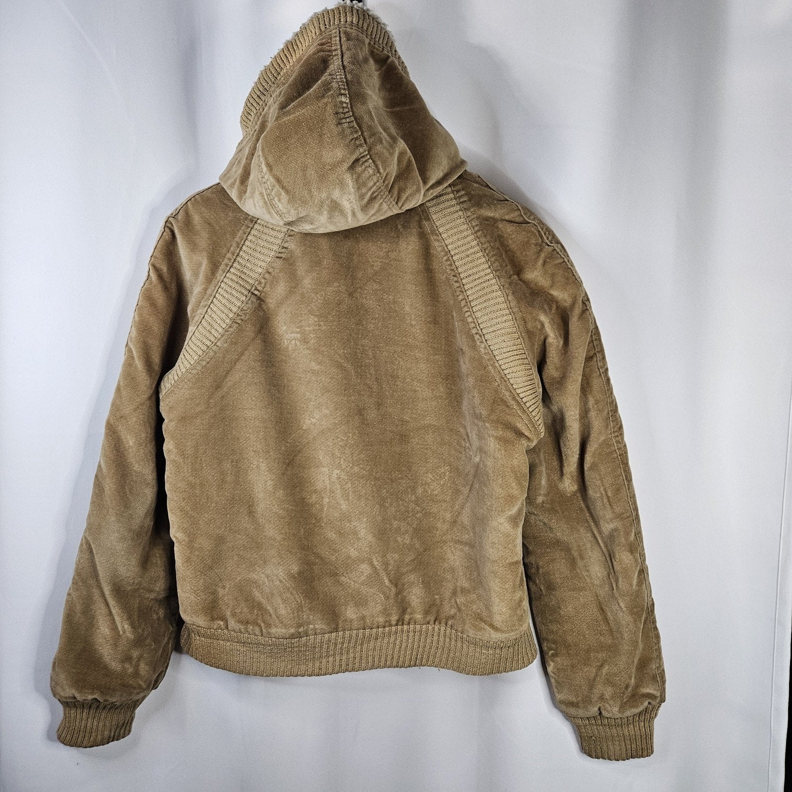 Vtg 70s Wickbury Leather Sherpa Lined Hooded Bomber Jacket Medium Tan Western