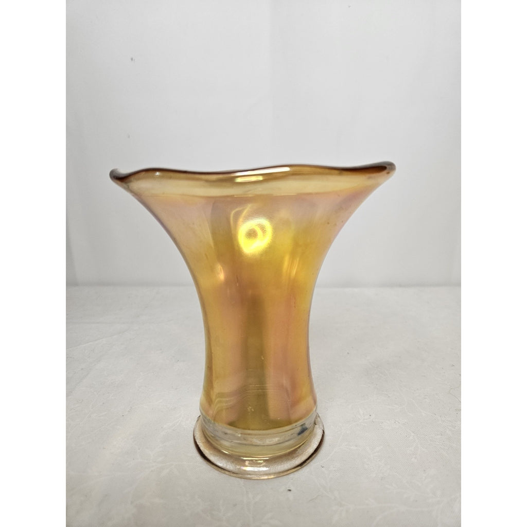 Vintage Art Glass Vase Set Iridescent Wide Flared Rim 5" Tall Scalloped Rim