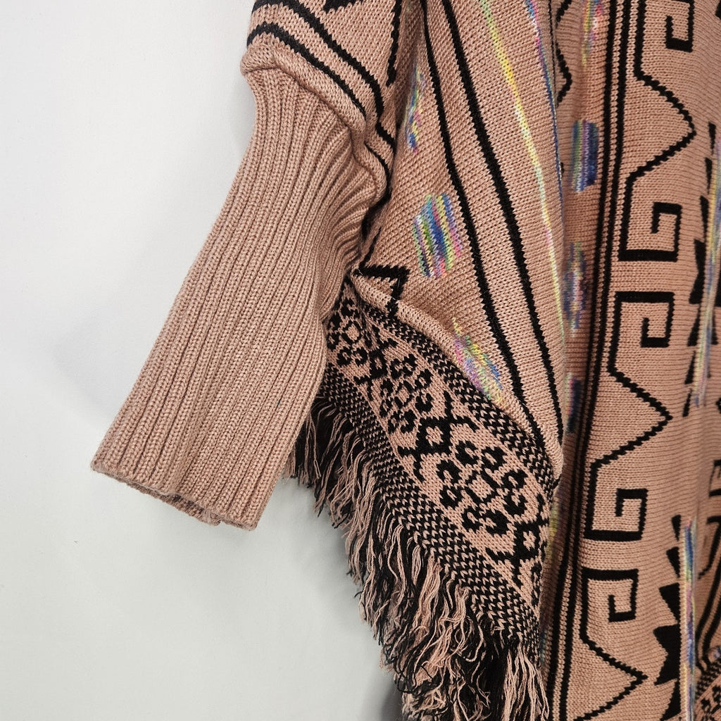 Vtg Aztec Print Poncho W/Hood Norma Angelica MX/Unisex Multicolor Lined 90’s