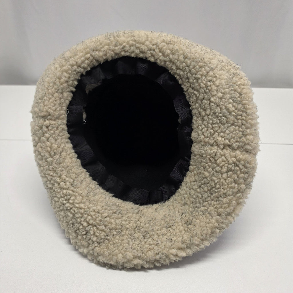 Vintage Black Wool Felt Cloche Bucket Hat Tan Contrasting Fuzzy Faux