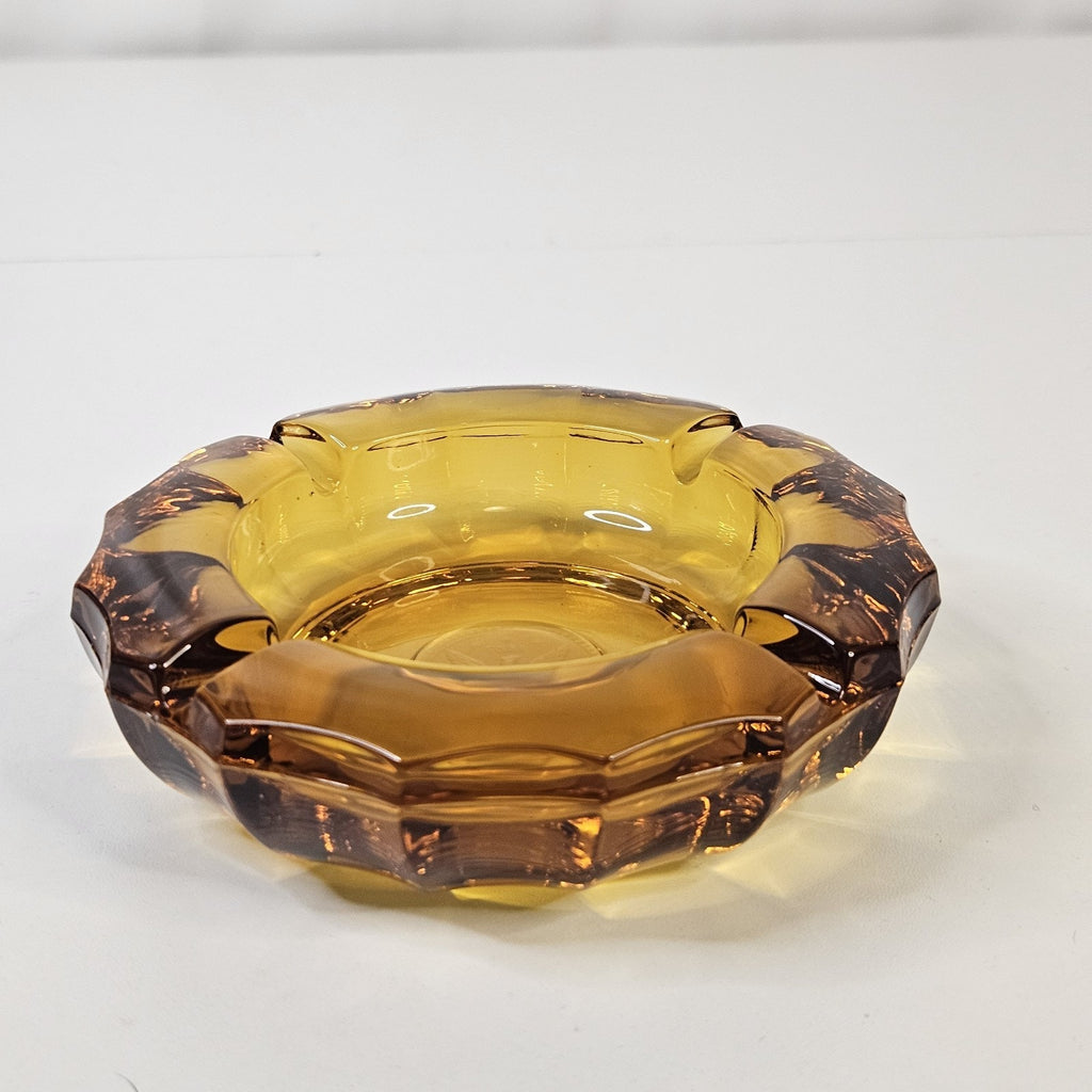 Vintage Fostoria Heavy Amber Glass 1887 Eagle Coin Cigarette Ashtray 5"