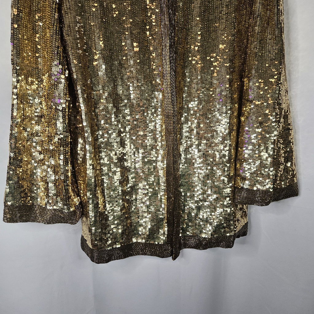 Vtg 80s Silk Gold Sequin Beaded Blazer Disco Glam Women Evening Jacket Festival