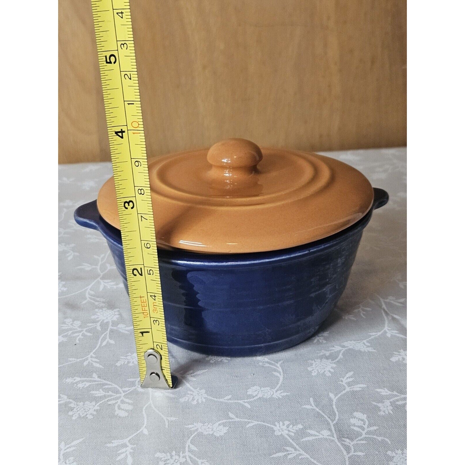 Vintage Pacific Hostessware Blue 205 Lidded Ramekin With Orange Lid 205C US Made