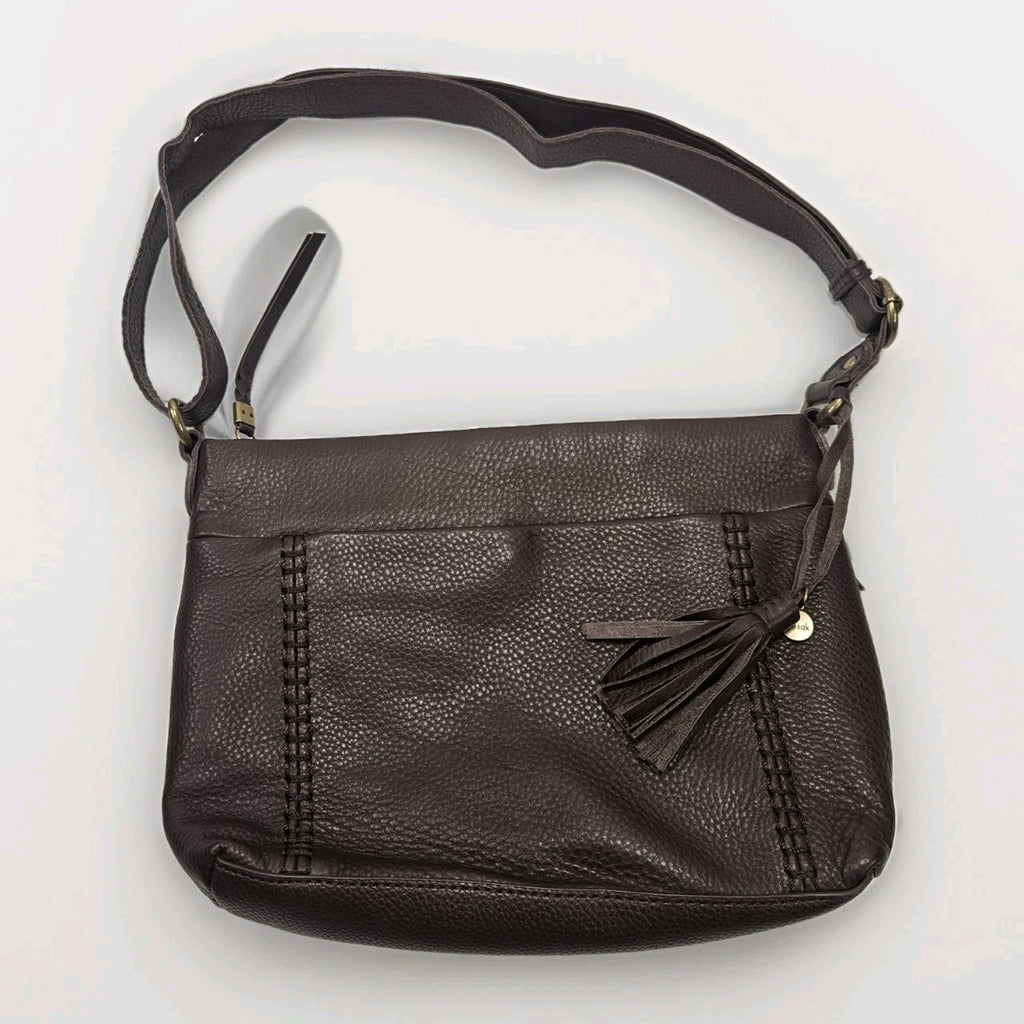 The Sak Leather Baguette Chocolate Brown Purse Shoulder Bag Boho Western