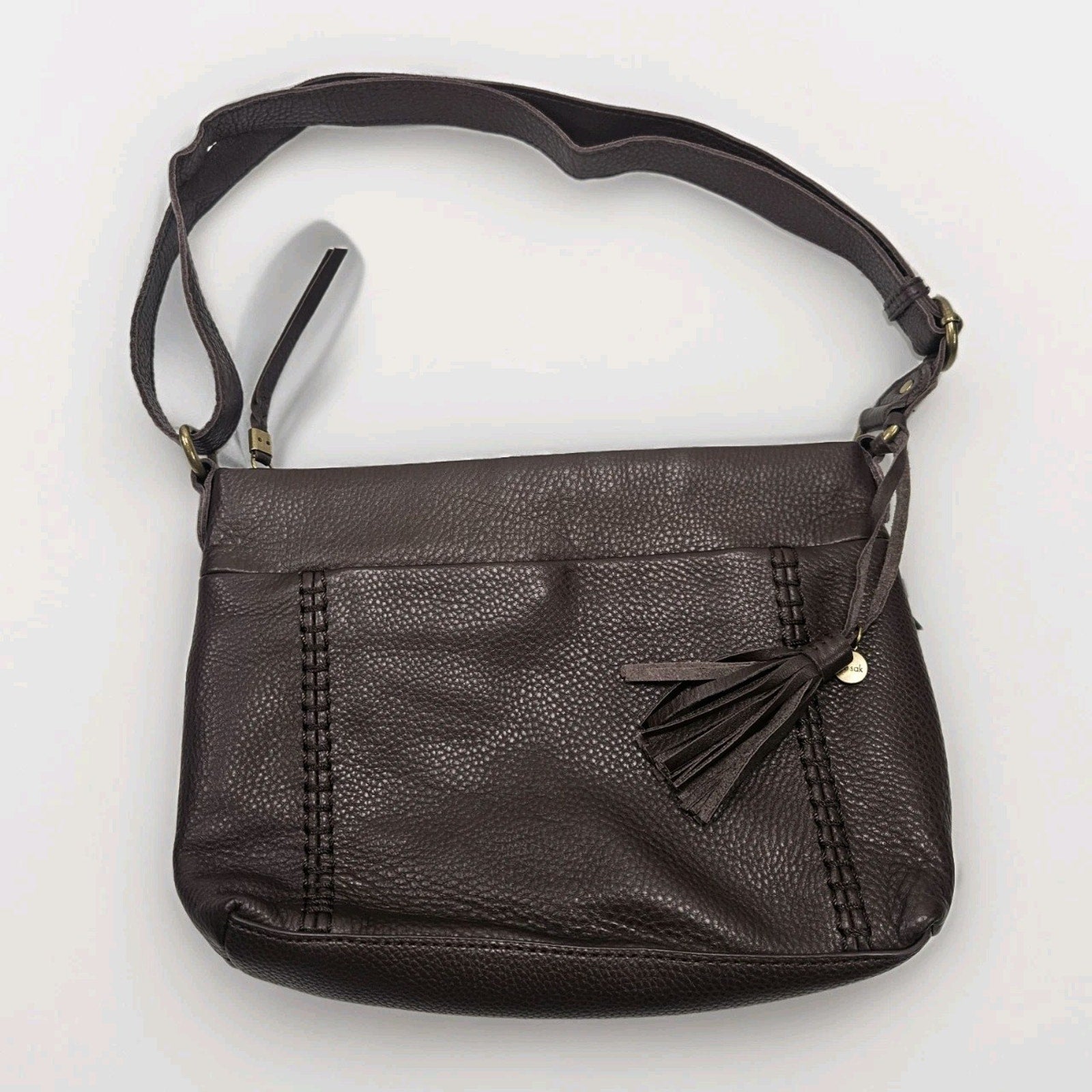 The Sak Leather Baguette Chocolate Brown Purse Shoulder Bag Boho Western