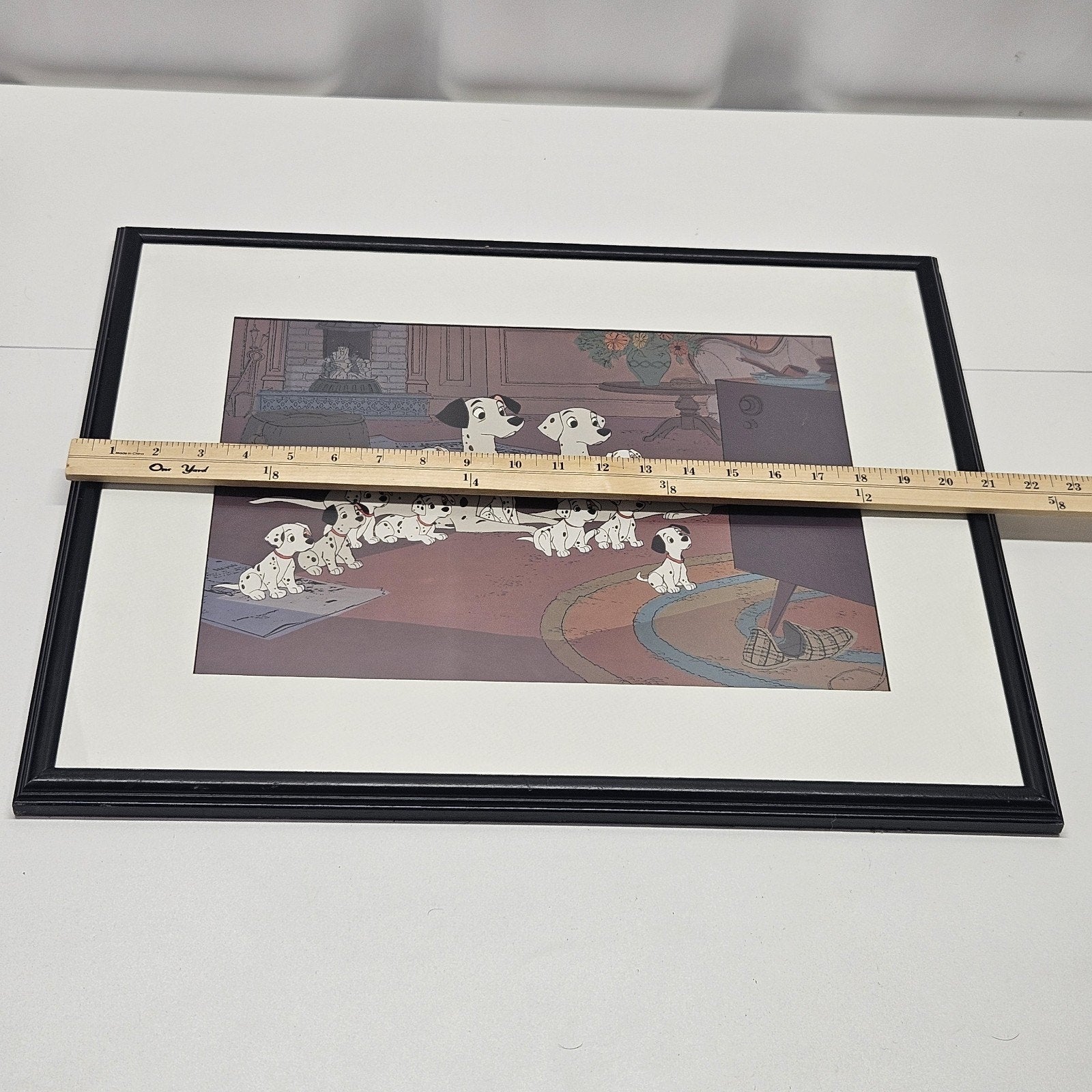 Vintage Disney 101 Dalmatians Watching TV Gather Round Matted Picture 17x21"
