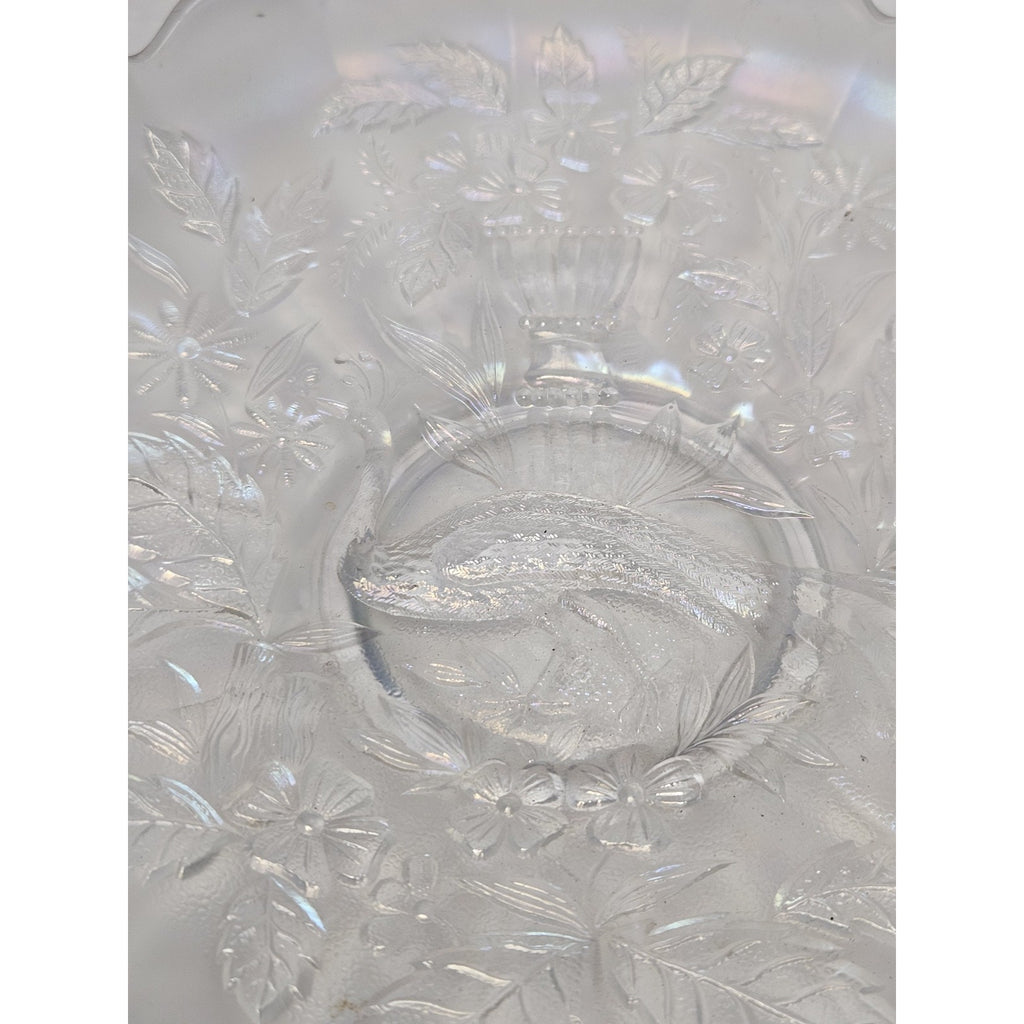 White Northwood Carnival Glass Peacock & Urn Large Bowl Ice Blue Cream Bowl 10in