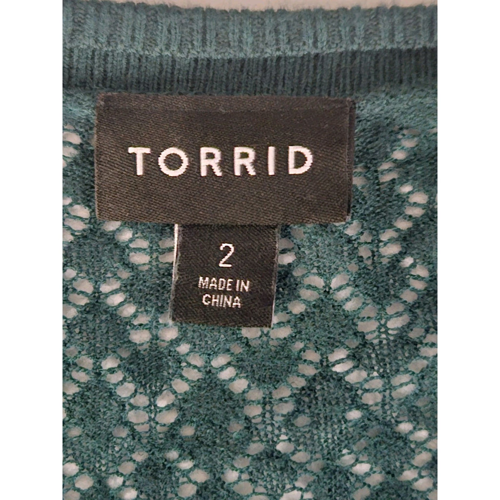 Torrid Cardigan Sweater Open Knit Long Sleeve Sheer Forest Green Plus Size 2X