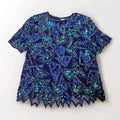 Sequin Beaded Silk Top 90s Vintage Blue Green Blouse Gatsby Glam Party Large