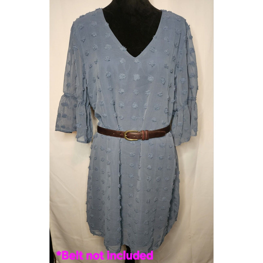 Blooming Jelly Womens Size XL Swiss Dot Flounce Sleeve Chiffon Tunic Dress Blue