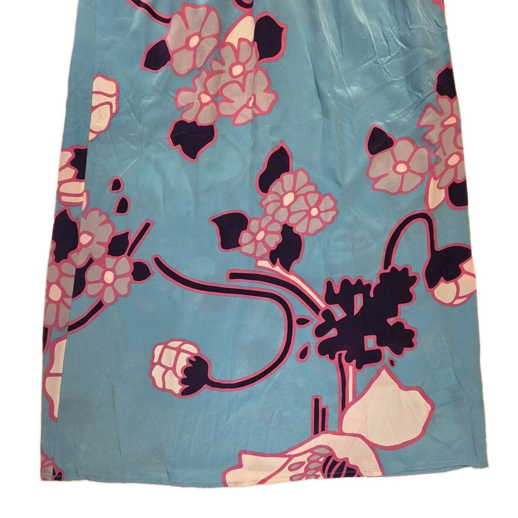 Yumi Kim Maxi Dress Women Blue Floral Silk Boho Romantic V-Neck SIZE M