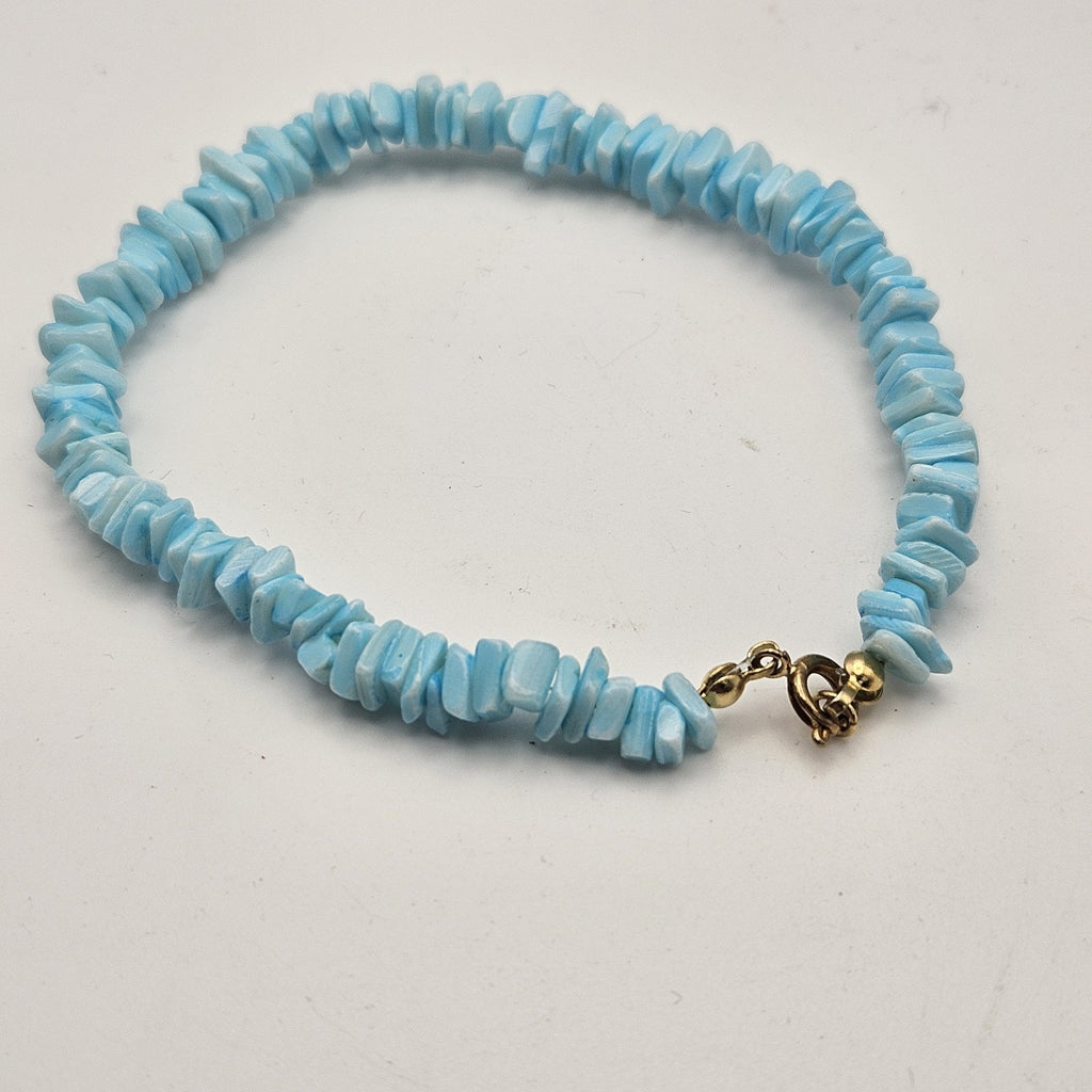 Light Blue Puka Chip Shell Beads Ankle Bracelet Vintage 90s Y2K Preppy Beach