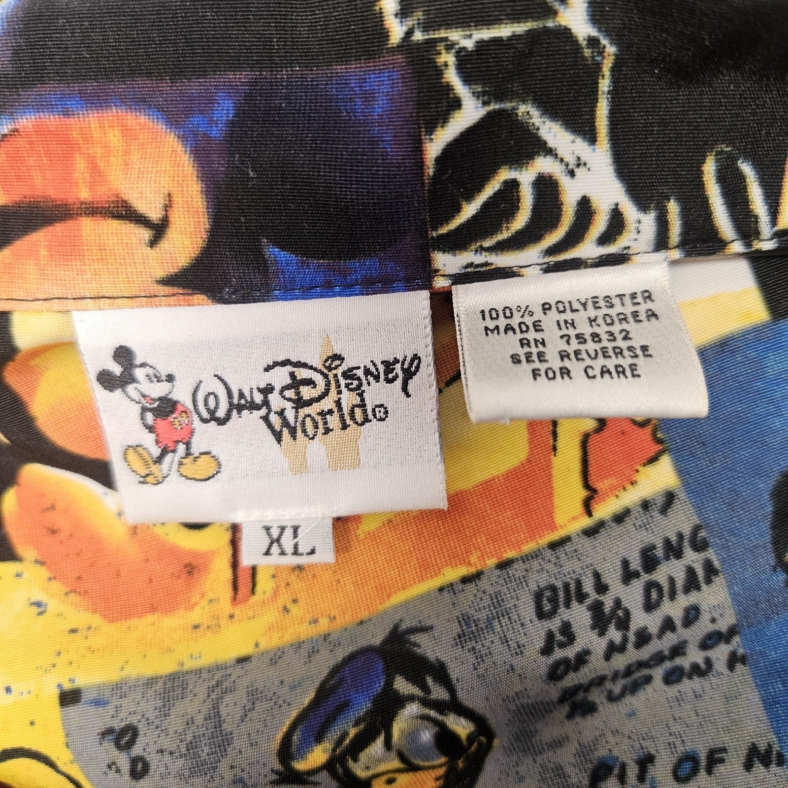 Vtg Mickey Mouse SORCERER Art Animation Disneyland XL Men's Dress Aloha Shirt