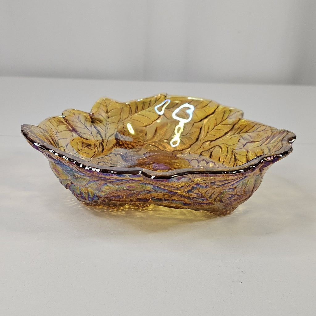 Vintage Carnival Glass Bowl Electric IRIDESCENT MARIGOLD Berries Triangle Dish