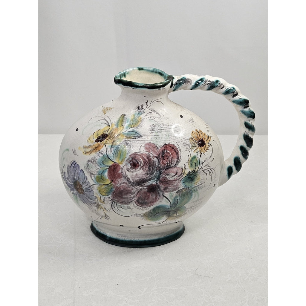 Vintage Ulmer Keramik Floral Pitcher Mid Century Pottery Germany #206