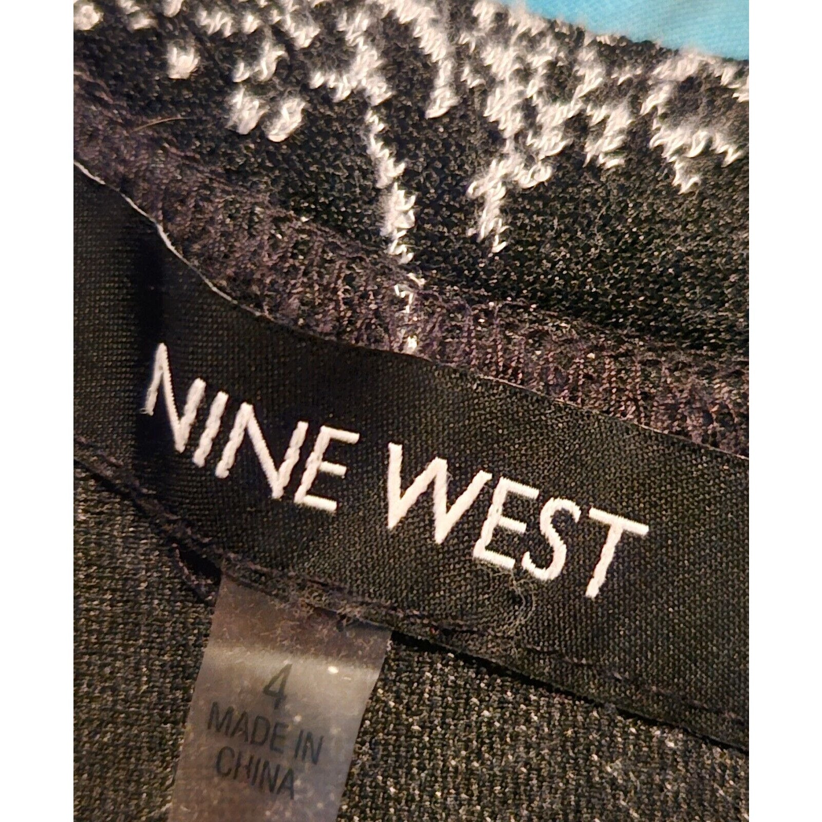 Nine West Women's Black White Fit & Flare Dress Stretch Textured 3/4 Sleeve Sz 4