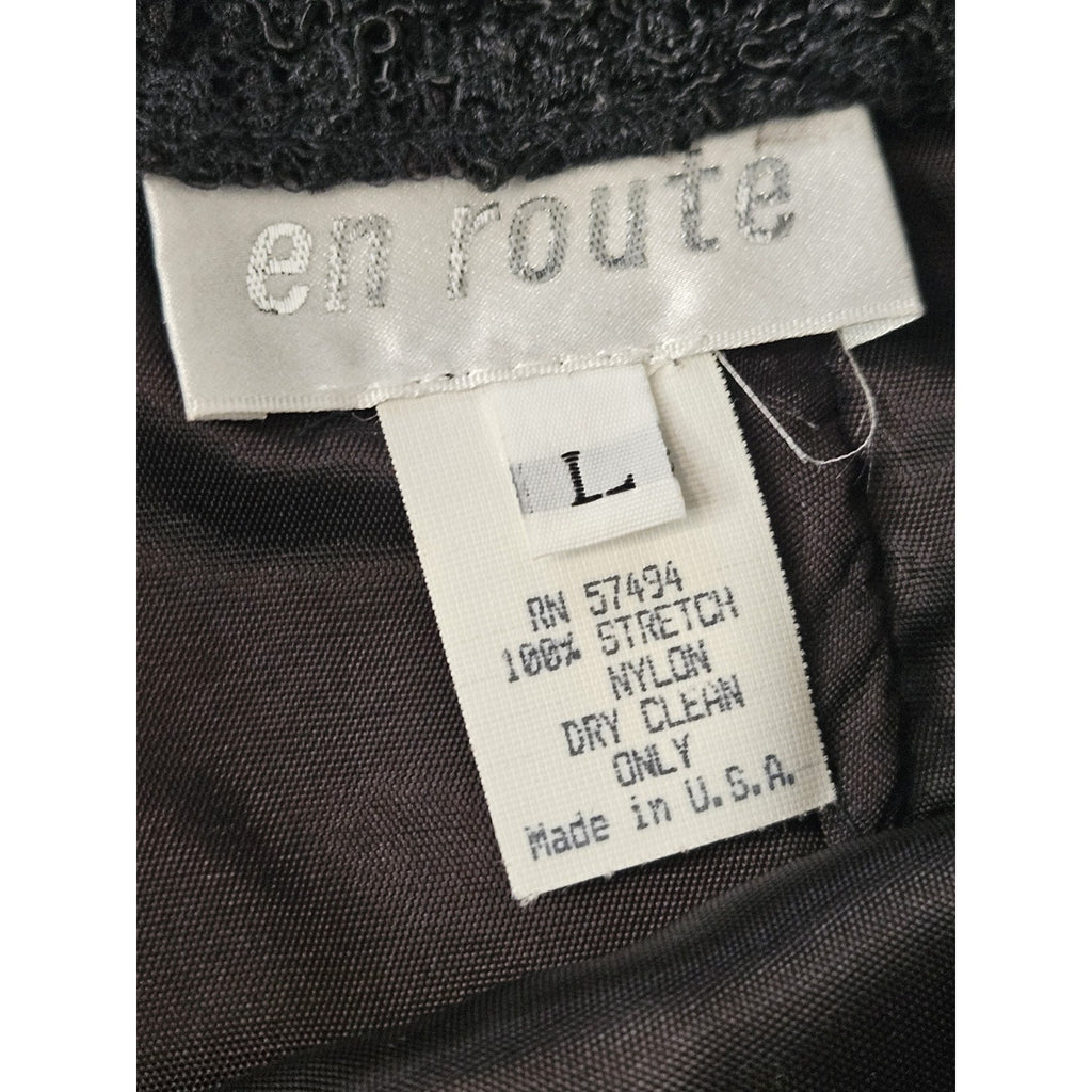 Vintage EN ROUTE Midi Length Skirt Black Lace Pencil Skirt Stretch Size Large