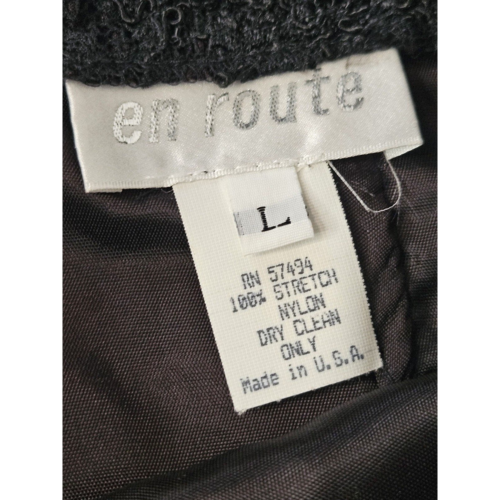 Vintage EN ROUTE Midi Length Skirt Black Lace Pencil Skirt Stretch Size Large